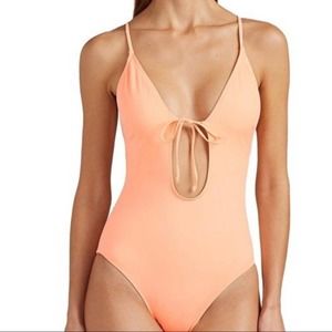 “SOLD” SOLID AND STRIPED KELSEY KEYHOLE ACCENT ONE-PIECE SWIMSUIT